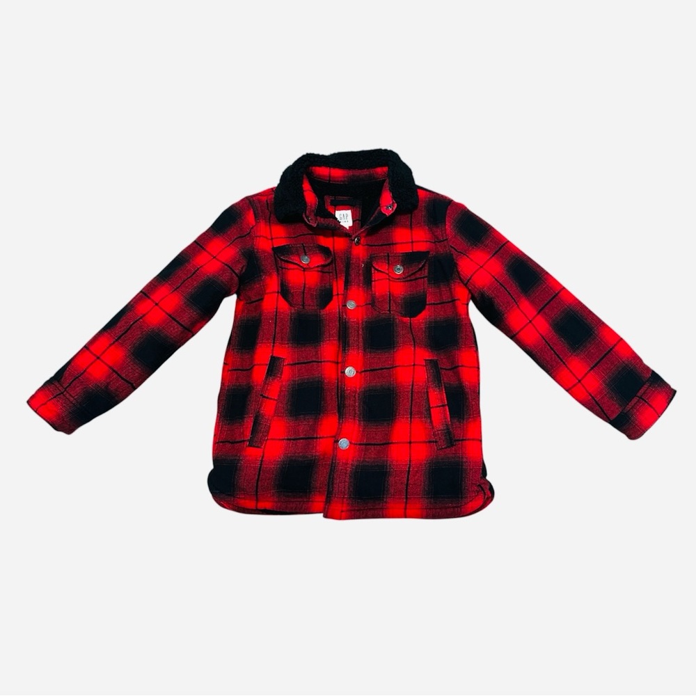Gap Kids Buffalo Plaid Sherpa Jacket Shacket Boys Size L (10) Camping Gorpcore